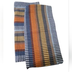 Crate & Barrel Cotton Chika Blue Striped Woven Set of 2 Pillow Covers 20x20